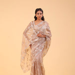 Sand Brown Organza Handcrafted Saree