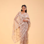 Sand Brown Organza Handcrafted Saree