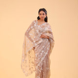 Sand Brown Organza Handcrafted Saree
