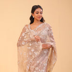 Sand Brown Organza Handcrafted Saree