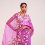 Ultra Pink Organza Handcrafted Saree