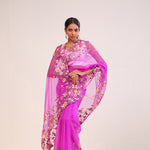 Ultra Pink Organza Handcrafted Saree