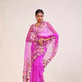 Ultra Pink Organza Handcrafted Saree