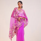 Ultra Pink Organza Handcrafted Saree