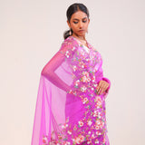 Ultra Pink Organza Handcrafted Saree