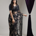 Classic Black Net Saree With Hand Embroidery