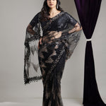 Classic Black Net Saree With Hand Embroidery