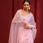 Baby Pink Organza Handcrafted Saree