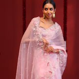 Baby Pink Organza Handcrafted Saree