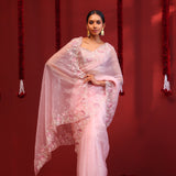 Baby Pink Organza Handcrafted Saree