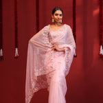 Baby Pink Organza Handcrafted Saree