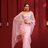 Baby Pink Organza Handcrafted Saree