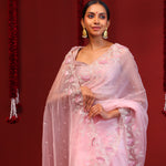 Baby Pink Organza Handcrafted Saree