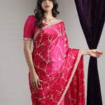 Bright Pink Satin Saree With Hand Embroidery