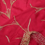 Bright Pink Satin Saree With Hand Embroidery