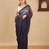 Dark Navy Blue Designer Georgette Saree With Embroidery
