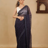 Dark Navy Blue Designer Georgette Saree With Embroidery