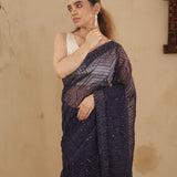 Dark Navy Blue Designer Georgette Saree With Embroidery
