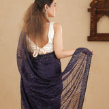Dark Navy Blue Designer Georgette Saree With Embroidery