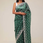 Bottle Green Handcrafted Organza Saree