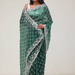 Bottle Green Handcrafted Organza Saree