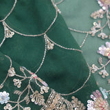 Bottle Green Handcrafted Organza Saree