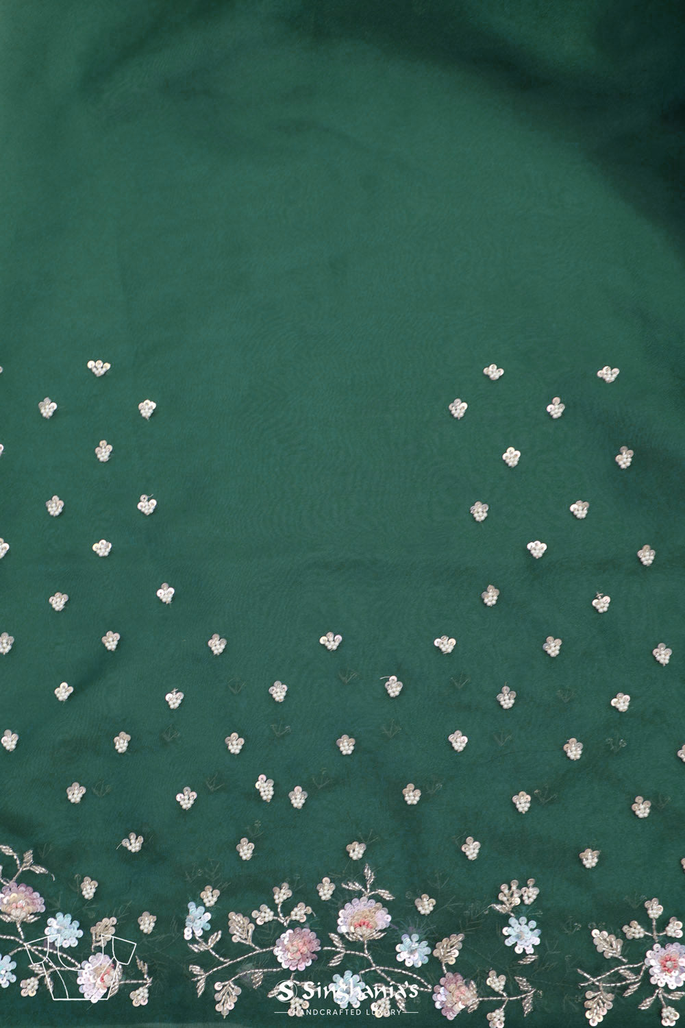 Bottle Green Handcrafted Organza Saree