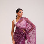 Tyrian Purple Organza Handcrafted Saree