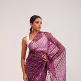Tyrian Purple Organza Handcrafted Saree