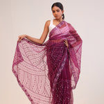 Tyrian Purple Organza Handcrafted Saree