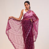 Tyrian Purple Organza Handcrafted Saree