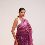 Tyrian Purple Organza Handcrafted Saree