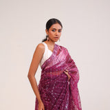 Tyrian Purple Organza Handcrafted Saree