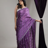 Eminence Purple Tissue Organza Saree With Hand Embroidery
