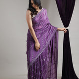 Eminence Purple Tissue Organza Saree With Hand Embroidery