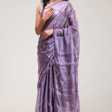 Chinese Violet Silk Handcrafted Saree