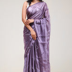 Chinese Violet Silk Handcrafted Saree