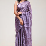 Chinese Violet Silk Handcrafted Saree