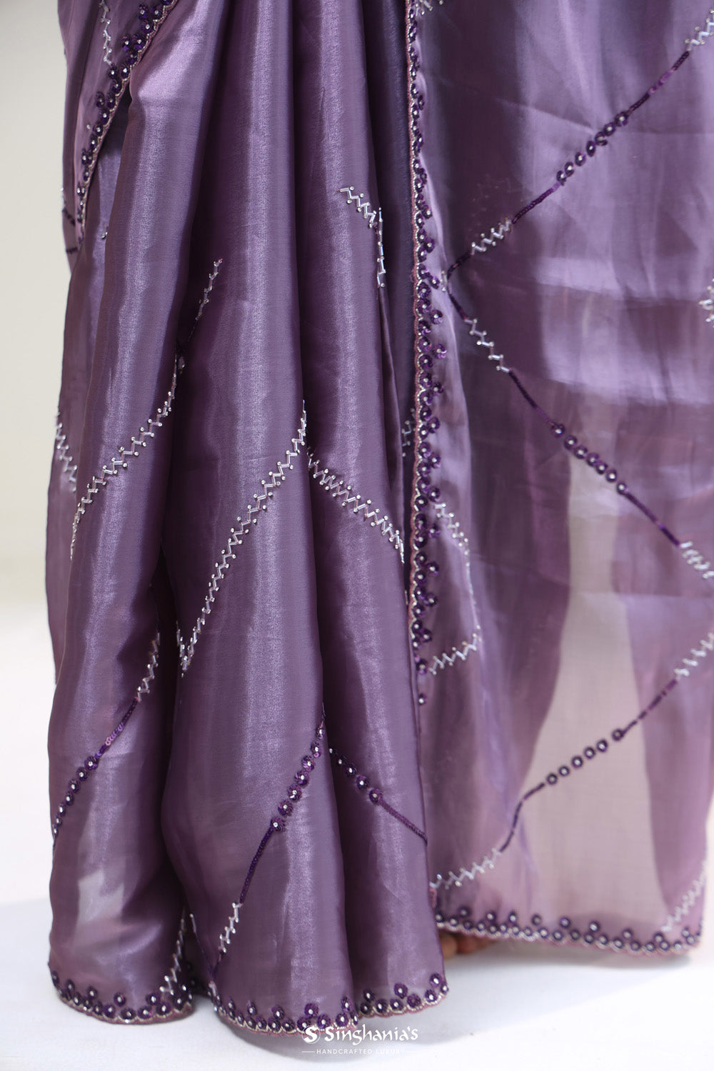 Chinese Violet Silk Handcrafted Saree