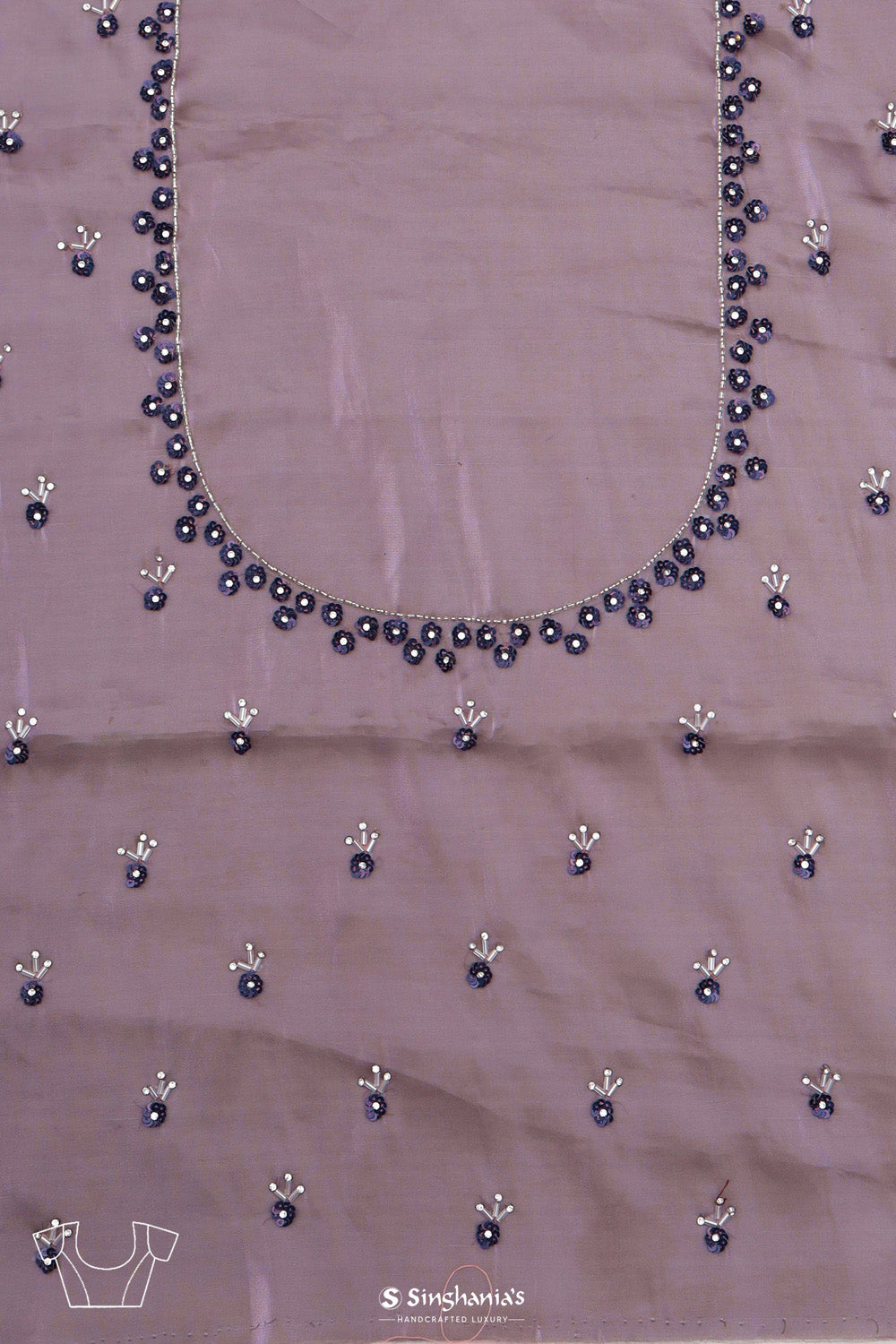 Chinese Violet Silk Handcrafted Saree