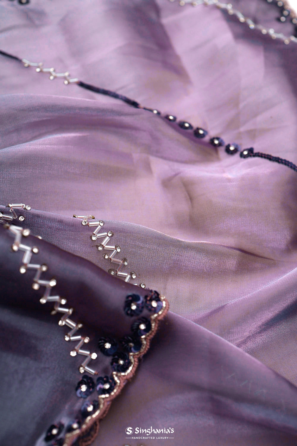 Chinese Violet Silk Handcrafted Saree