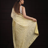 Light Khaki Yellow Georgette Saree With Hand Embroidery
