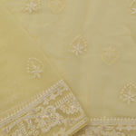 Light Khaki Yellow Georgette Saree With Hand Embroidery