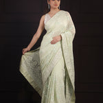 Mint Green Georgette Saree With Hand Embroidery