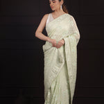 Mint Green Georgette Saree With Hand Embroidery