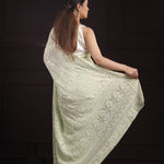 Mint Green Georgette Saree With Hand Embroidery