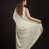 Mint Green Georgette Saree With Hand Embroidery