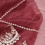 Wine Red Organza Saree With Hand Embroidery