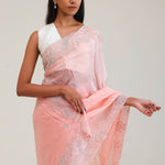 Salmon Peach Organza Saree With Embroidery Detail