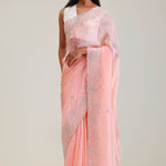 Salmon Peach Organza Saree With Embroidery Detail